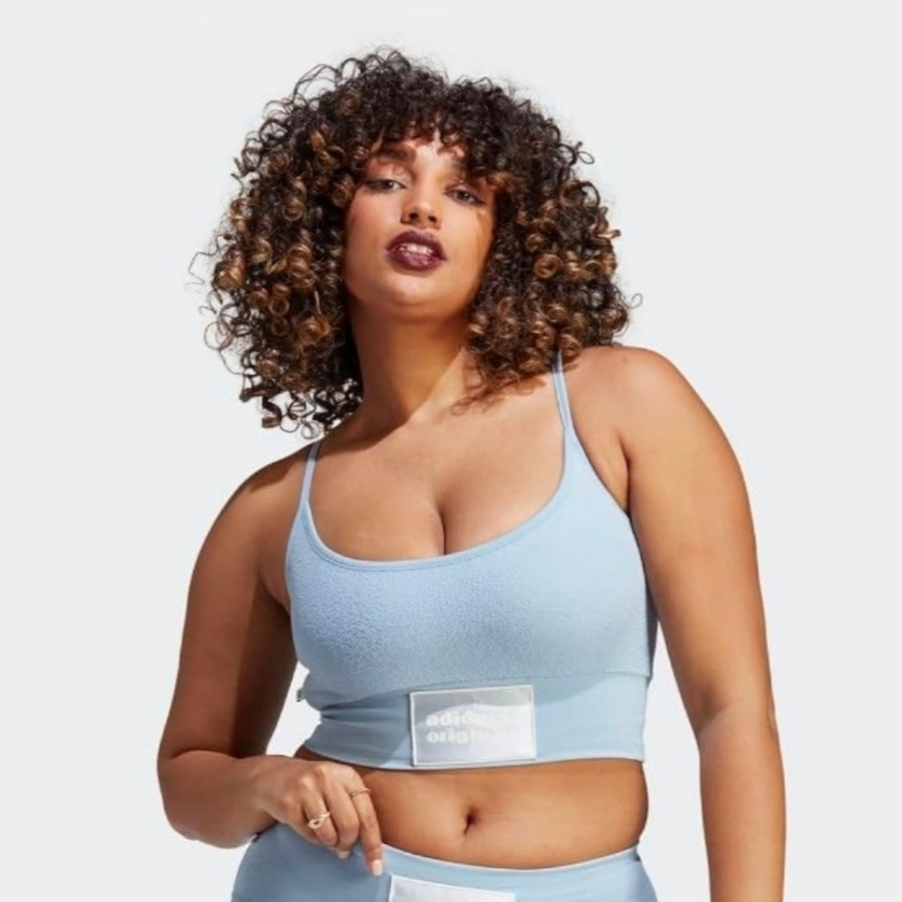 Adidas Light Blue Terry Cloth Cropped Bra Tank Top Sleeveless Sporty Women Large